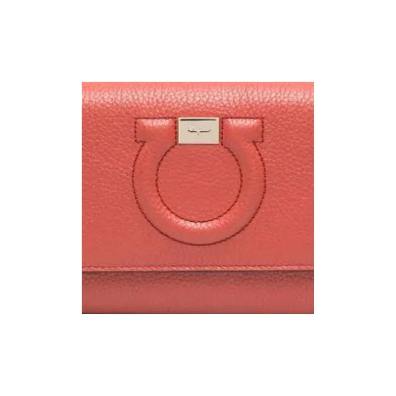 FERRAGAMO Leather Wallet Crossbody Bag Shoulder Bag Women's Orange Red-7