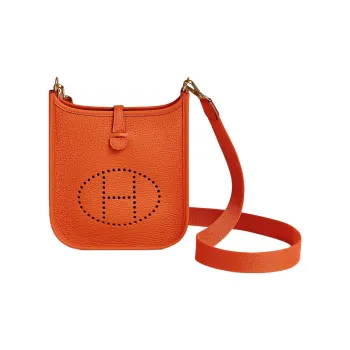 HERMES Evelyne Clemence Leather Ivorie Shoulder Bag Crossbody Bag Mini Women's Lead Dan Orange
