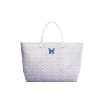 GOYARD Saint Louis Canvas With Calfskin Dog's Teeth Tote Bag Shopping Bag Shoulder Bag Handbag Large Size Unisex White