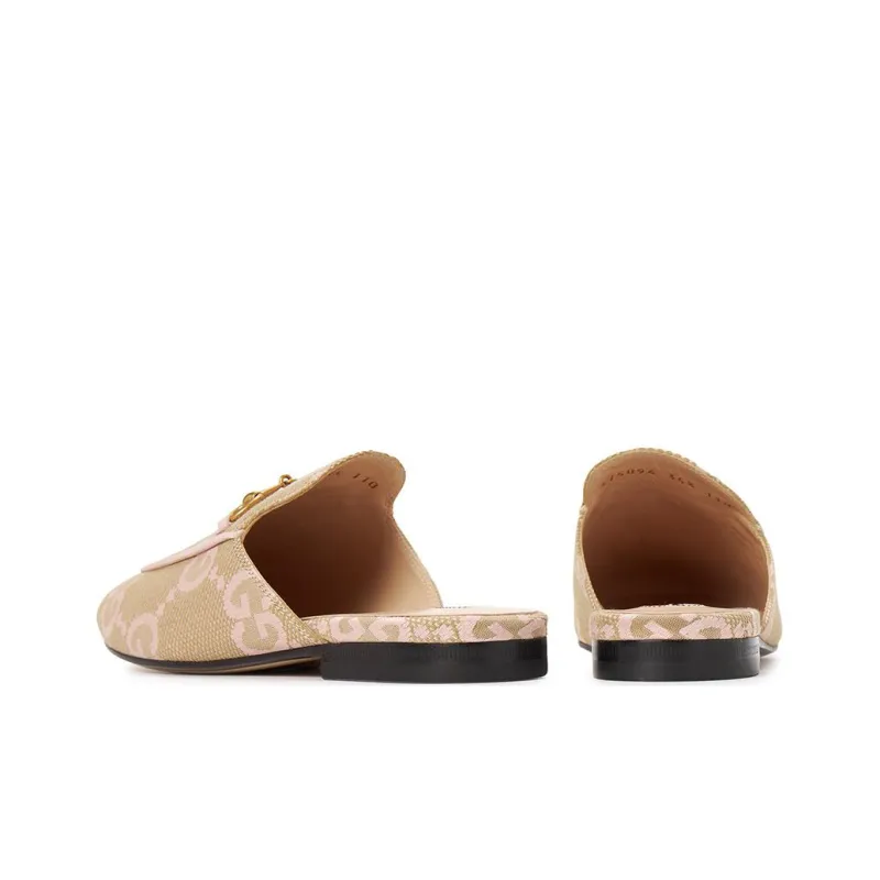 GUCCI Jumbo Gg Princetown Slipper Beige Light Pink Canvas Women's-4