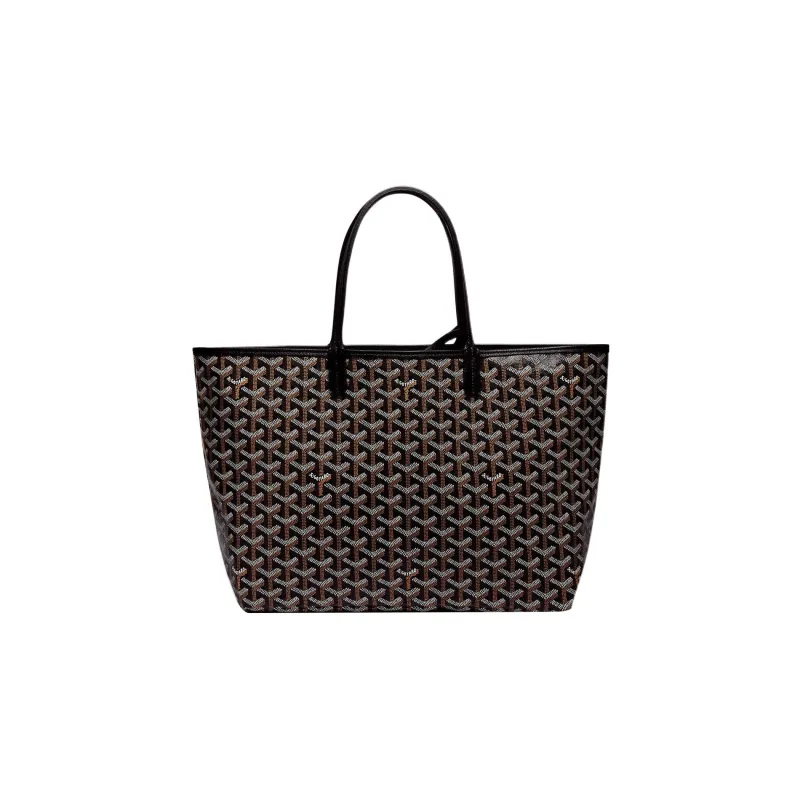 GOYARD Saint Louis Canvas With Calfskin Dog's Teeth Tote Bag Shopping Bag Handbag Small Size Unisex Black-1
