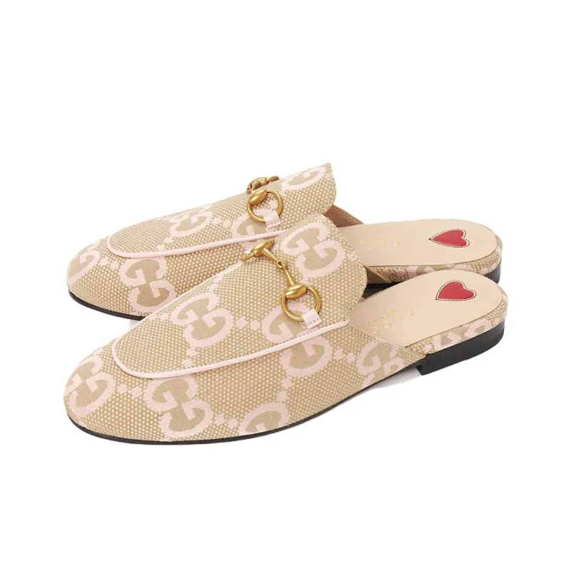 GUCCI Jumbo Gg Princetown Slipper Beige Light Pink Canvas Women's-1