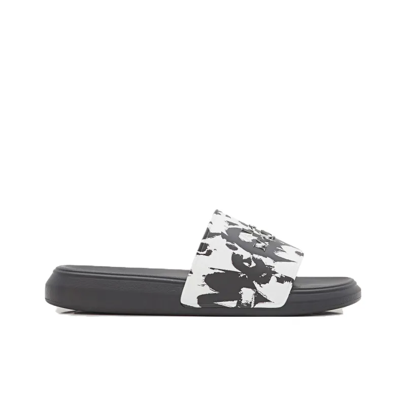 Alexander McQueen Graffiti Pool Slide Black White-1