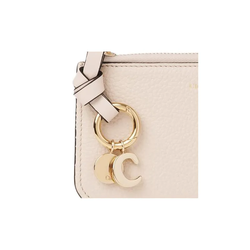 Chloe Alphabet Grained Calfskin Coin Purses Wallets Small Size Women's Light Pink-4