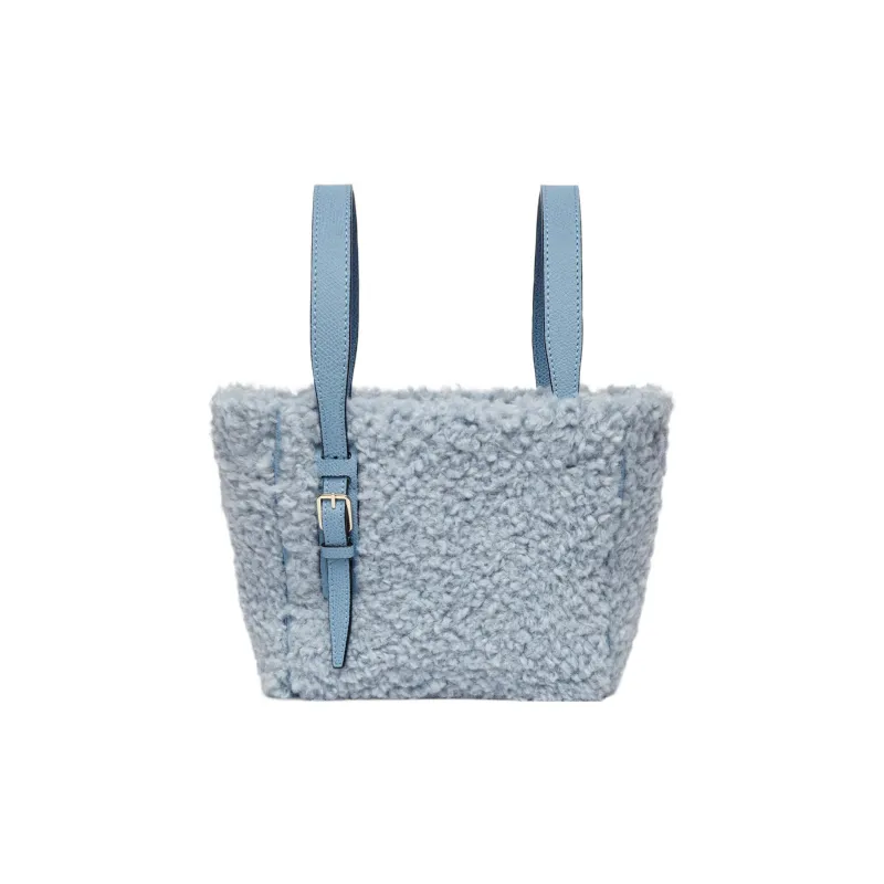 Valextra Curl Leather With Calfskin Bucket Bag, Tote Bag, Shopping Bag, Handbag Mini Women's Blue-1