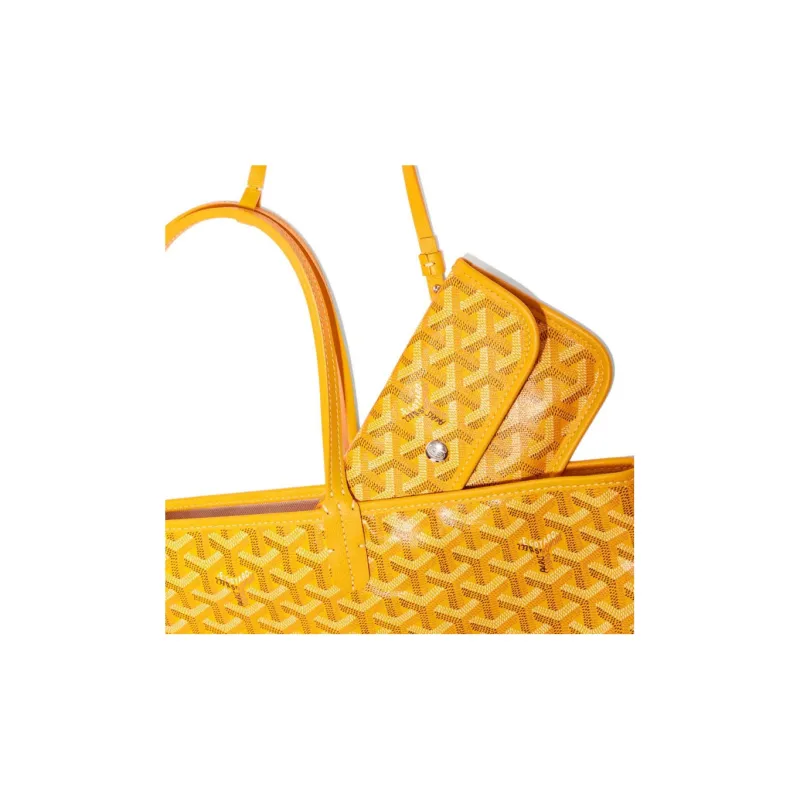 GOYARD Saint Louis Canvas With Calfskin Dog's Teeth Tote Bag Shopping Bag Handbag Small Size Unisex Yellow-6