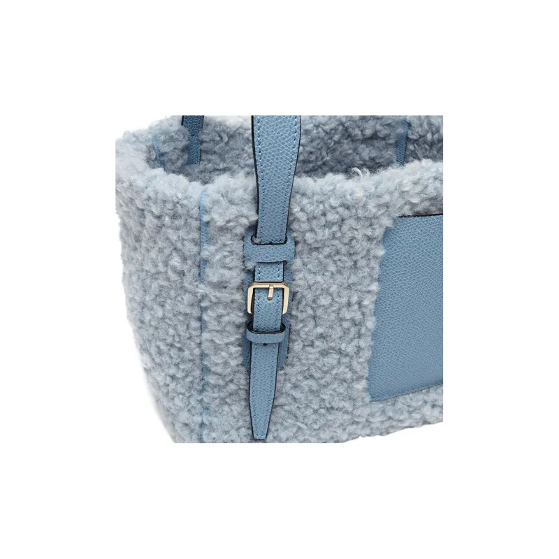 Valextra Curl Leather With Calfskin Bucket Bag, Tote Bag, Shopping Bag, Handbag Mini Women's Blue-3