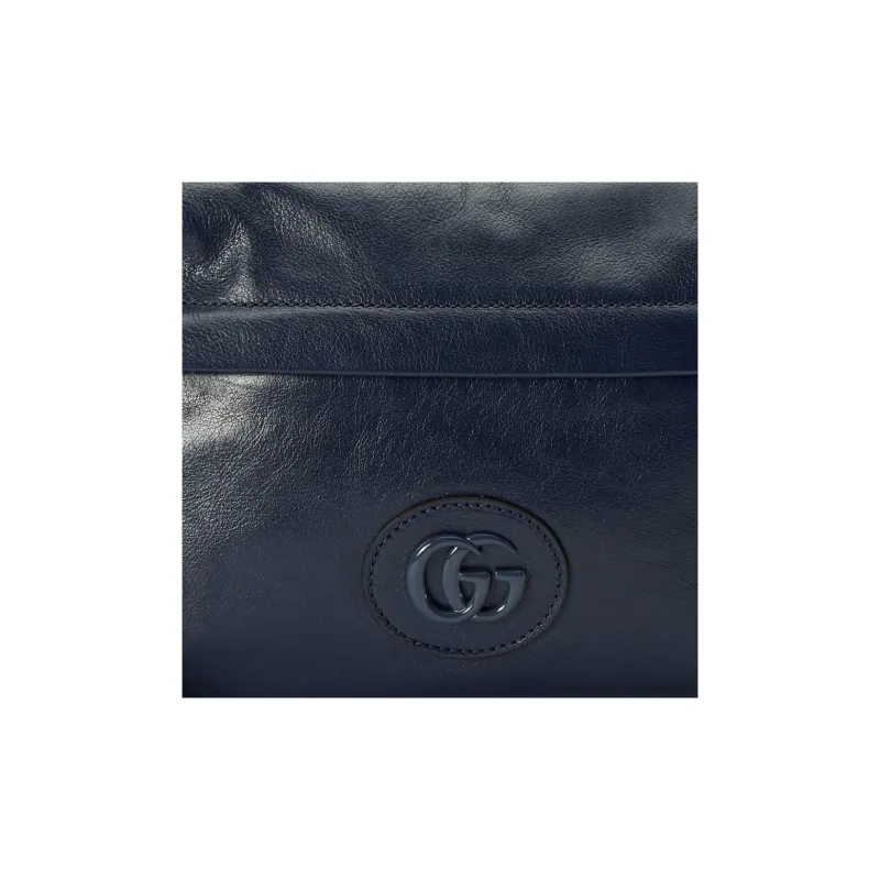 GUCCI Double G Leather Messenger Bag Shoulder Bag, Crossbody Bag Unisex Marine Blue-6