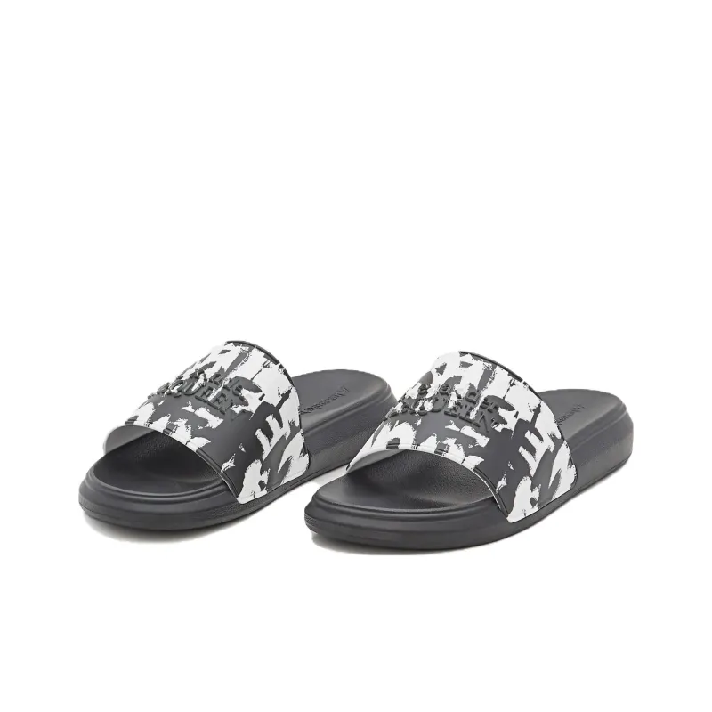 Alexander McQueen Graffiti Pool Slide Black White-2