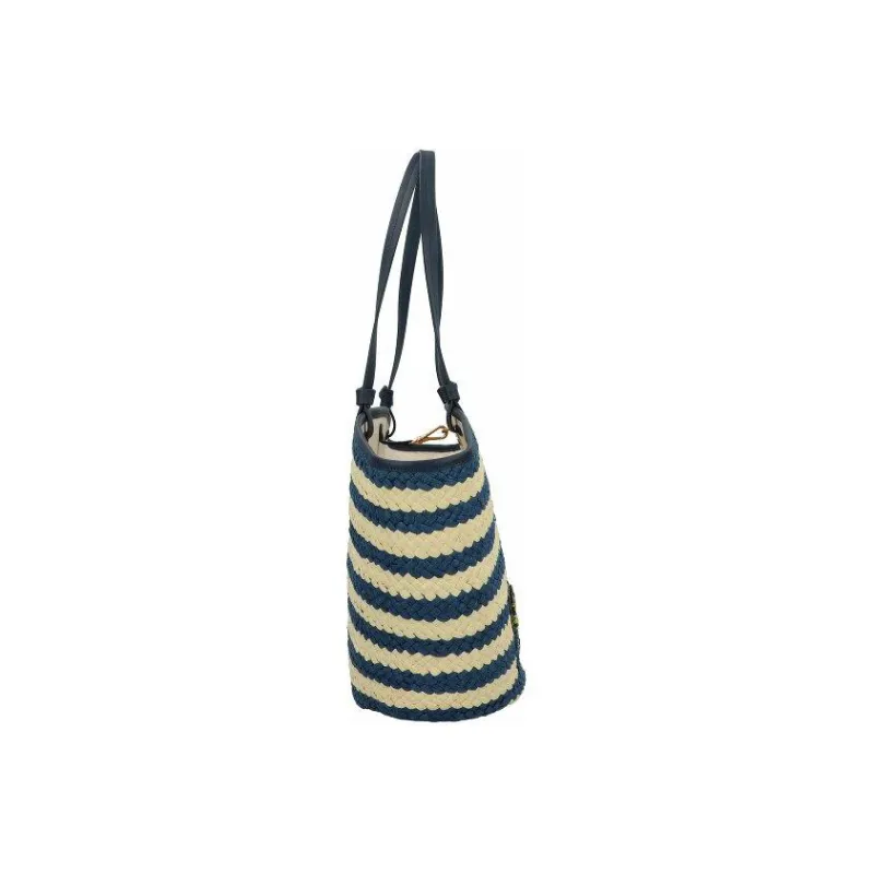 Kate Spade Straw Woven Leather Tote Bag Shopping Bag Handbag Shoulder Bag Women's Blue & Khaki-2