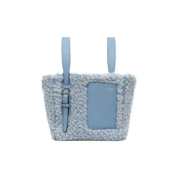 Valextra Curl Leather With Calfskin Bucket Bag, Tote Bag, Shopping Bag, Handbag Mini Women's Blue