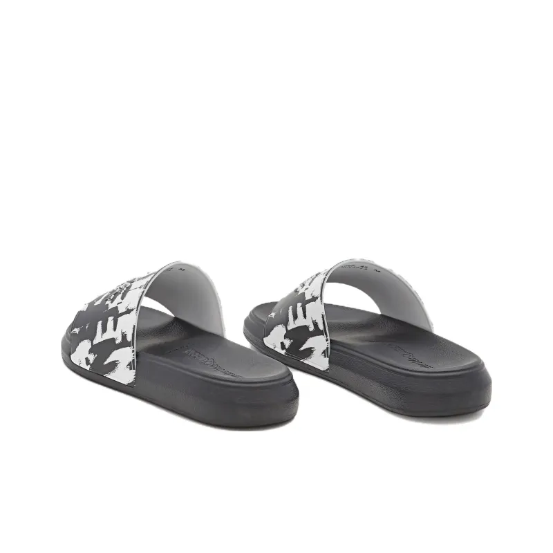 Alexander McQueen Graffiti Pool Slide Black White-3