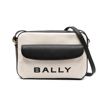 BALLY Calfskin With Canvas Shoulder Bag Crossbody Bag Women's Black/White