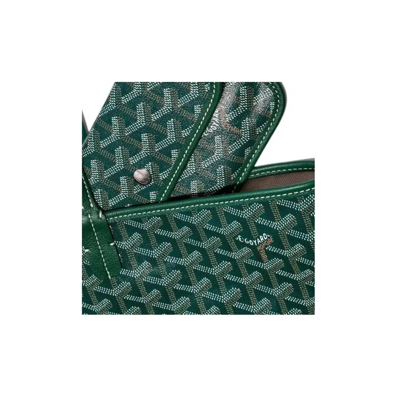 GOYARD Saint Louis Canvas With Calfskin Dog's Teeth Tote Bag Shopping Bag Handbag Small Size Unisex Green-5