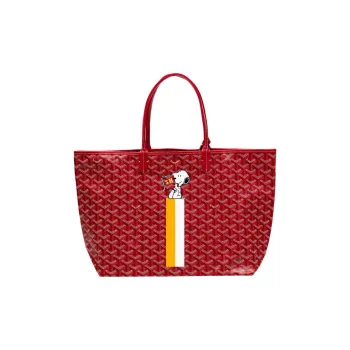 GOYARD Saint Louis Canvas With Calfskin Dog's Teeth Tote Bag Shopping Bag Handbag Small Size Women's Red