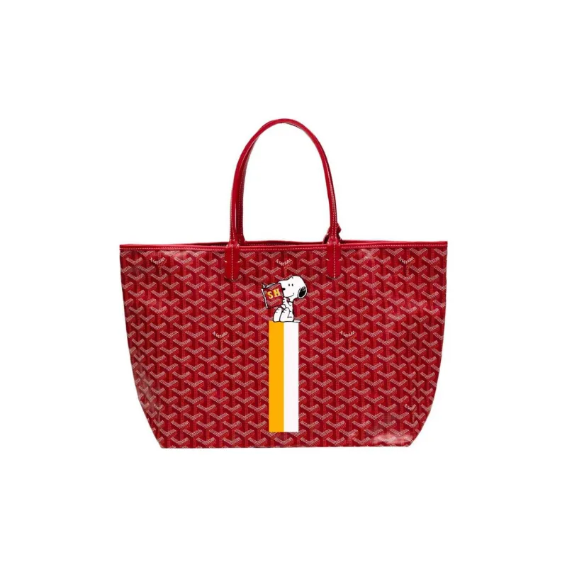 GOYARD Saint Louis Canvas With Calfskin Dog's Teeth Tote Bag Shopping Bag Handbag Small Size Women's Red-0