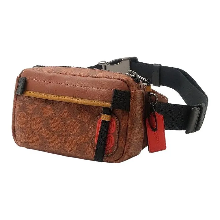 COACH Edge Coated Canvas With Calfskin Sling Bag Shoulder Bag Crossbody Bag Fanny Pack Small Size Men's Brown-1