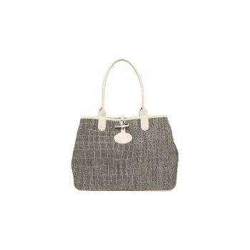 LONGCHAMP Nylon Blended Cotton Tote Bag Shopping Bag Shoulder Bag Handbag Women's Graphite/Beige