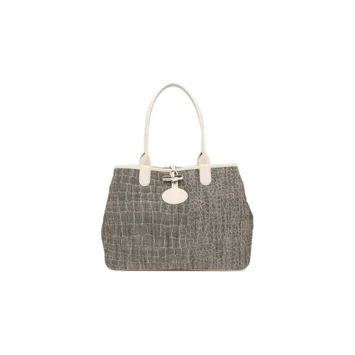 LONGCHAMP Nylon Blended Cotton Tote Bag Shopping Bag Shoulder Bag Handbag Women's Graphite/Beige