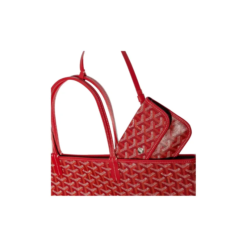 GOYARD Saint Louis Canvas With Calfskin Dog's Teeth Tote Bag Shopping Bag Handbag Small Size Women's Red-6