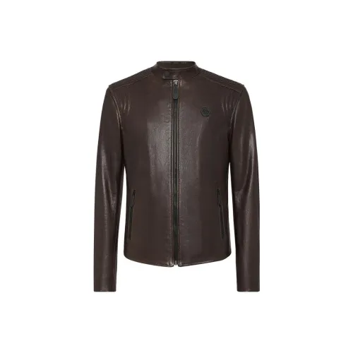 PHILIPP PLEIN Leather Jackets Men Burgundy