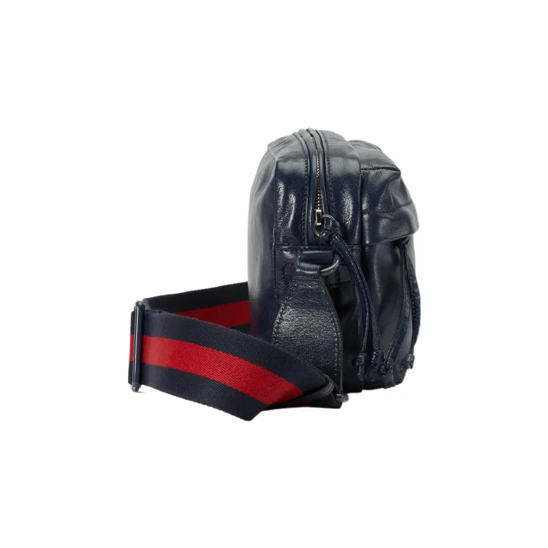 GUCCI Double G Leather Messenger Bag Shoulder Bag, Crossbody Bag Unisex Marine Blue-3