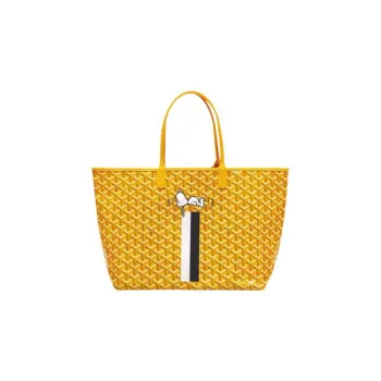 GOYARD Saint Louis Canvas With Calfskin Dog's Teeth Tote Bag Shopping Bag Handbag Small Size Unisex Yellow