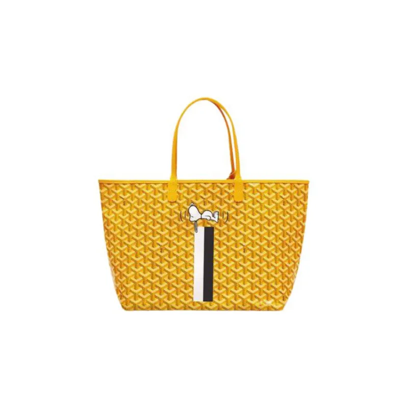 GOYARD Saint Louis Canvas With Calfskin Dog's Teeth Tote Bag Shopping Bag Handbag Small Size Unisex Yellow-0