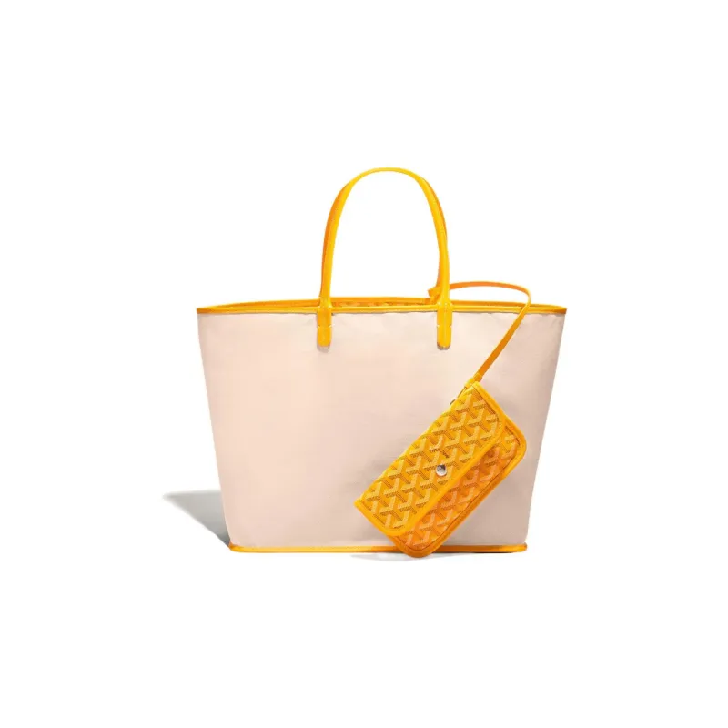 GOYARD Saint Louis Canvas With Calfskin Dog's Teeth Tote Bag Shopping Bag Handbag Small Size Unisex Yellow-3