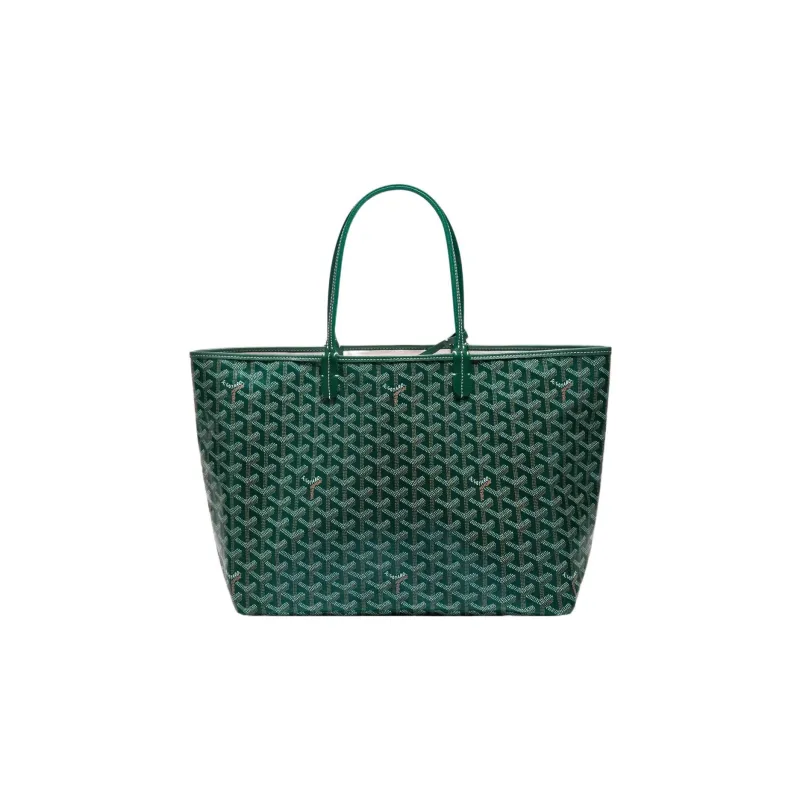 GOYARD Saint Louis Canvas With Calfskin Dog's Teeth Tote Bag Shopping Bag Handbag Small Size Unisex Green-2