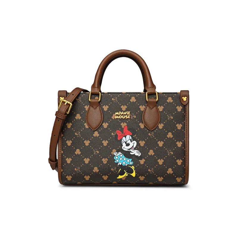 Disney Minnie Series PU Tote Bag, Shopping Bag, Shoulder Bag, Crossbody Bag, Handbag Medium Size Women's Brown-0