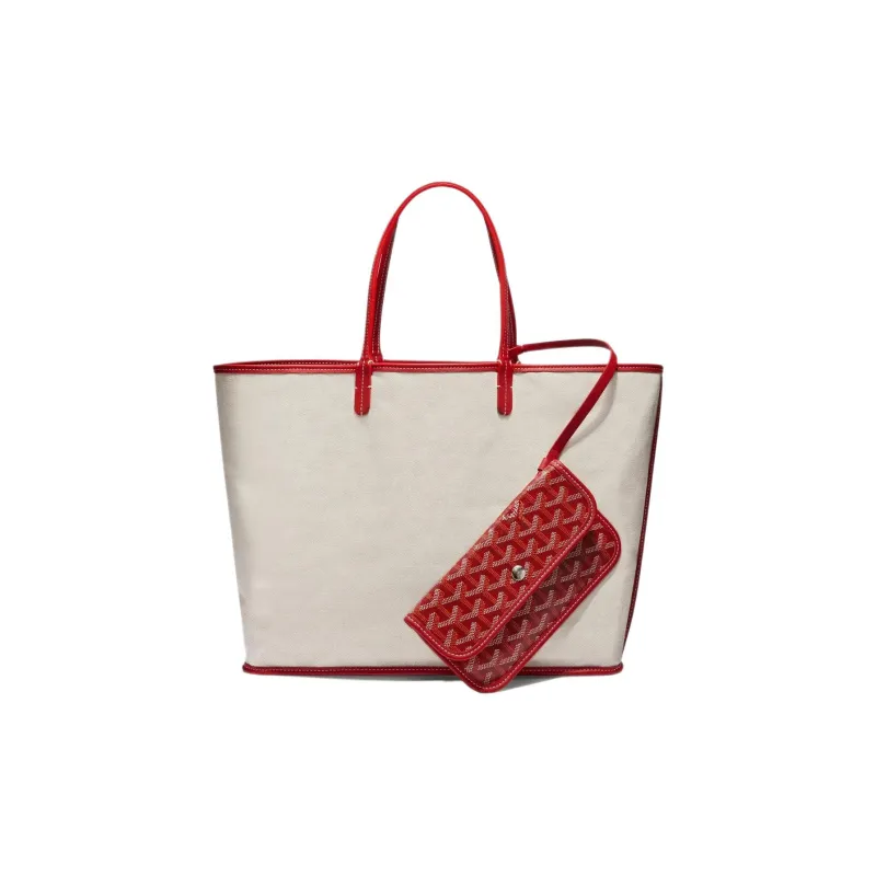 GOYARD Saint Louis Canvas With Calfskin Dog's Teeth Tote Bag Shopping Bag Handbag Small Size Women's Red-3
