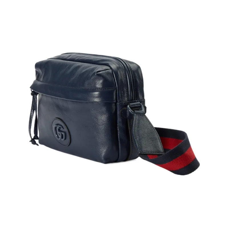 GUCCI Double G Leather Messenger Bag Shoulder Bag, Crossbody Bag Unisex Marine Blue-1