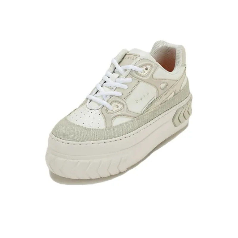 Both Tyres Platform Low Top Skateboard Shoes Women's White Beige-1