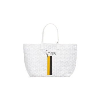 GOYARD Saint Louis Canvas With Calfskin Dog's Teeth Tote Bag Shopping Bag Handbag Small Size Unisex White