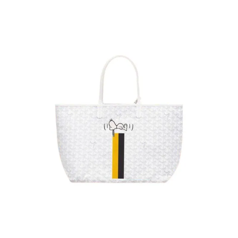 GOYARD Saint Louis Canvas With Calfskin Dog's Teeth Tote Bag Shopping Bag Handbag Small Size Unisex White-0