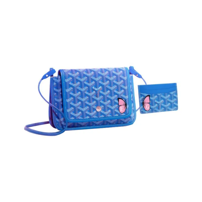 GOYARD Plumet Calfskin With Canvas Dog's Teeth Shoulder Bag Crossbody Bag Regular Women's Blue-0