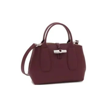 LONGCHAMP Roseau Leather Tote Bag Shopping Bag Shoulder Bag Handbag Small Size Women's Dark Purple