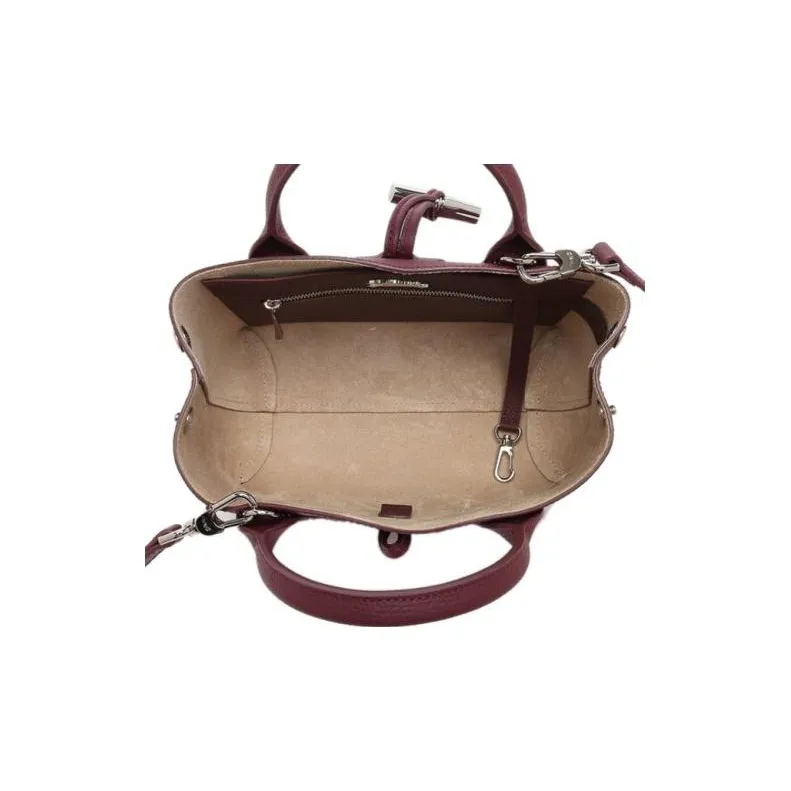 LONGCHAMP Roseau Leather Tote Bag Shopping Bag Shoulder Bag Handbag Small Size Women's Dark Purple-3