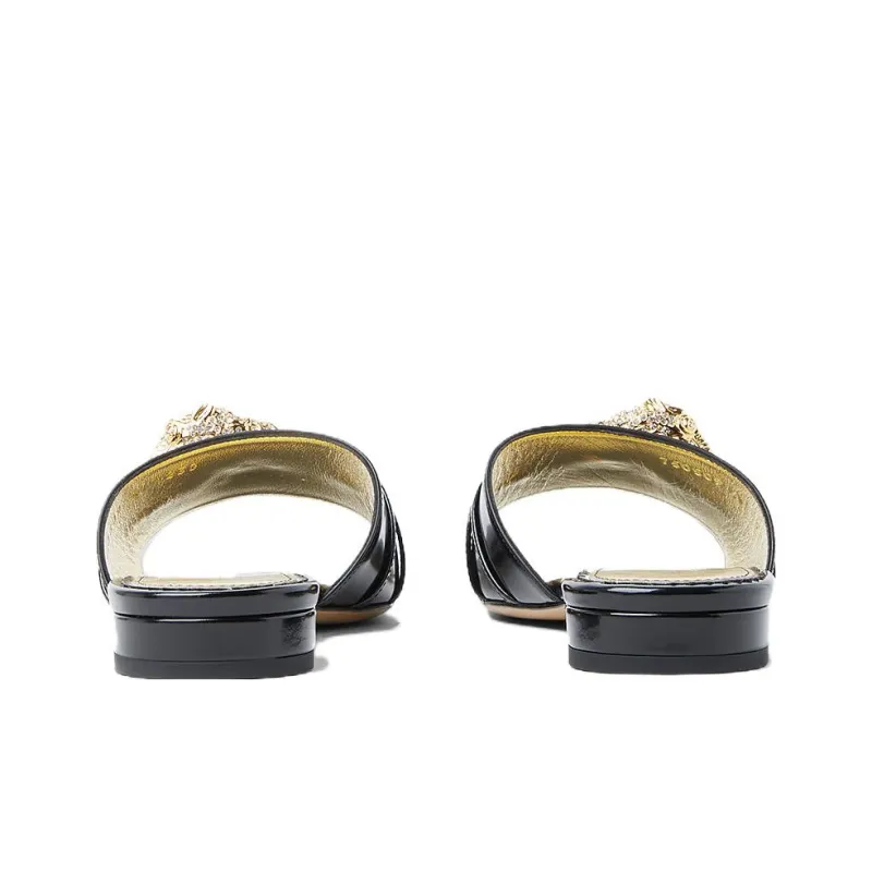 GUCCI Snake Head plaque Leather Slides-4