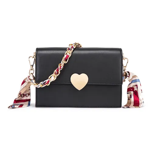 FAIRWHALE Cow Split Leather Small Square Bag Shoulder Bag Crossbody Bag Small Size Women's Pure Black/Ecru/Aqua
