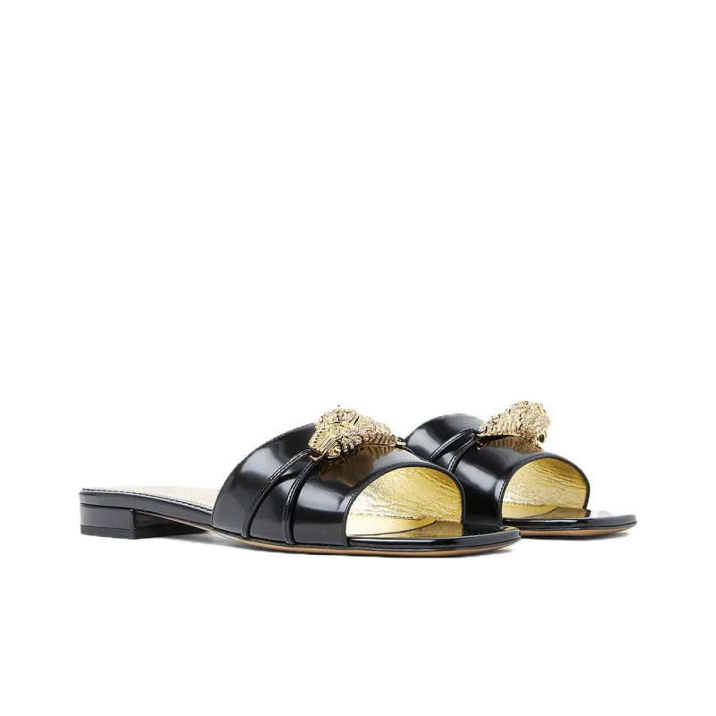 GUCCI Snake Head plaque Leather Slides-2