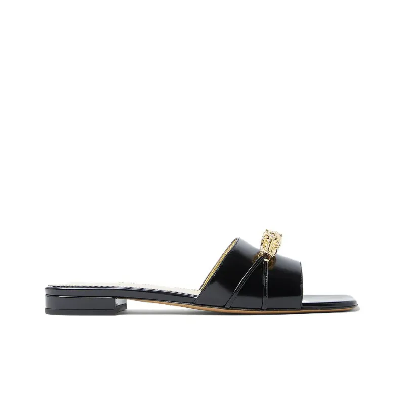 GUCCI Snake Head plaque Leather Slides-1