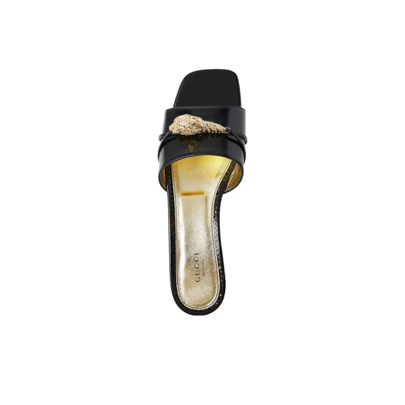 GUCCI Snake Head plaque Leather Slides-3