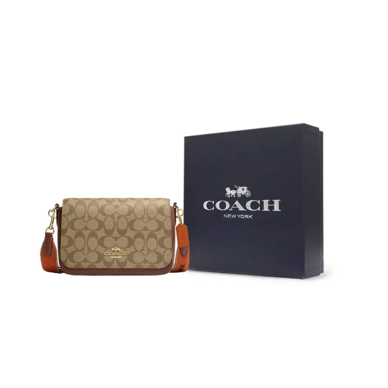COACH Canvas With Leather Envelope Bag, Shoulder Bag, Crossbody Bag Trumpets Women's Brown-5