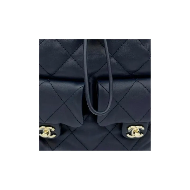CHANEL Calfskin Hobo Bag Backpack Trumpets Women's Dark Blue-4