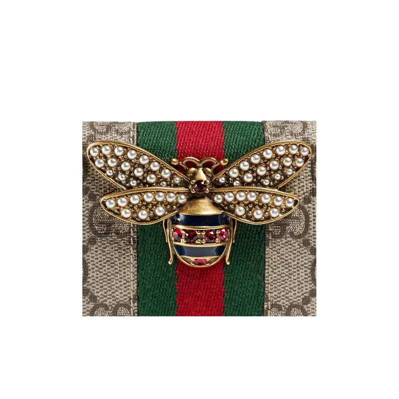 GUCCI Marmont Canvas With Leather Card Holder, Wallet Women's Khaki-3