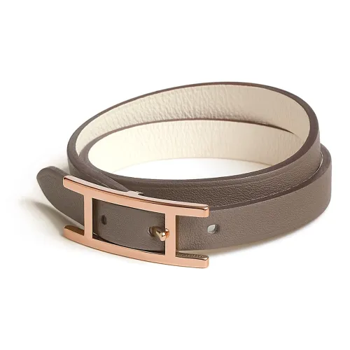 HERMES Calfskin Wristbands Unisex Gray