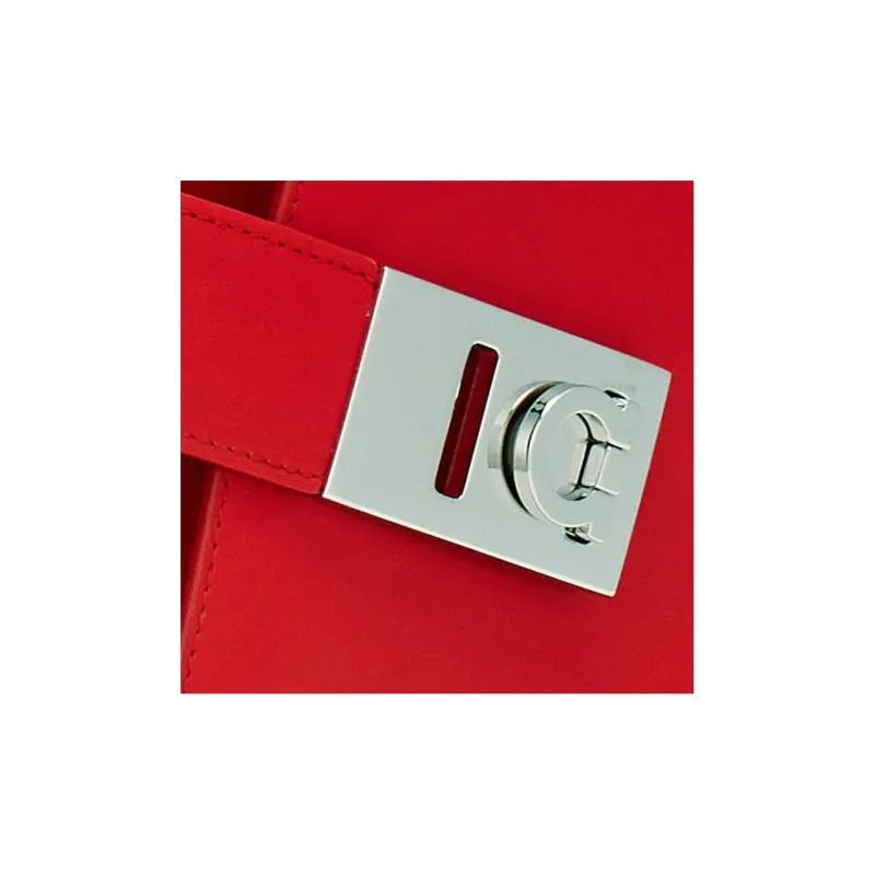 FERRAGAMO Studio Suede Calfskin Handbag Large Size Women's Red-6