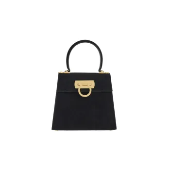 FERRAGAMO GANCINI Suede Handbag Small Size Women's Black